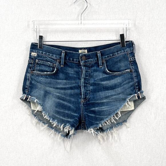 Citizens Of Humanity Pants - CITIZENS OF HUMANITY Corey Shorts 26 Blue Slouchy Fit Distress Cut Off Selvedge